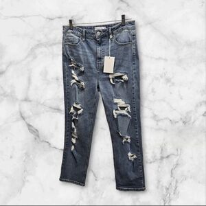 Cello Distressed Women's High Rise Straight Light Blue Jeans Size 11 NWT